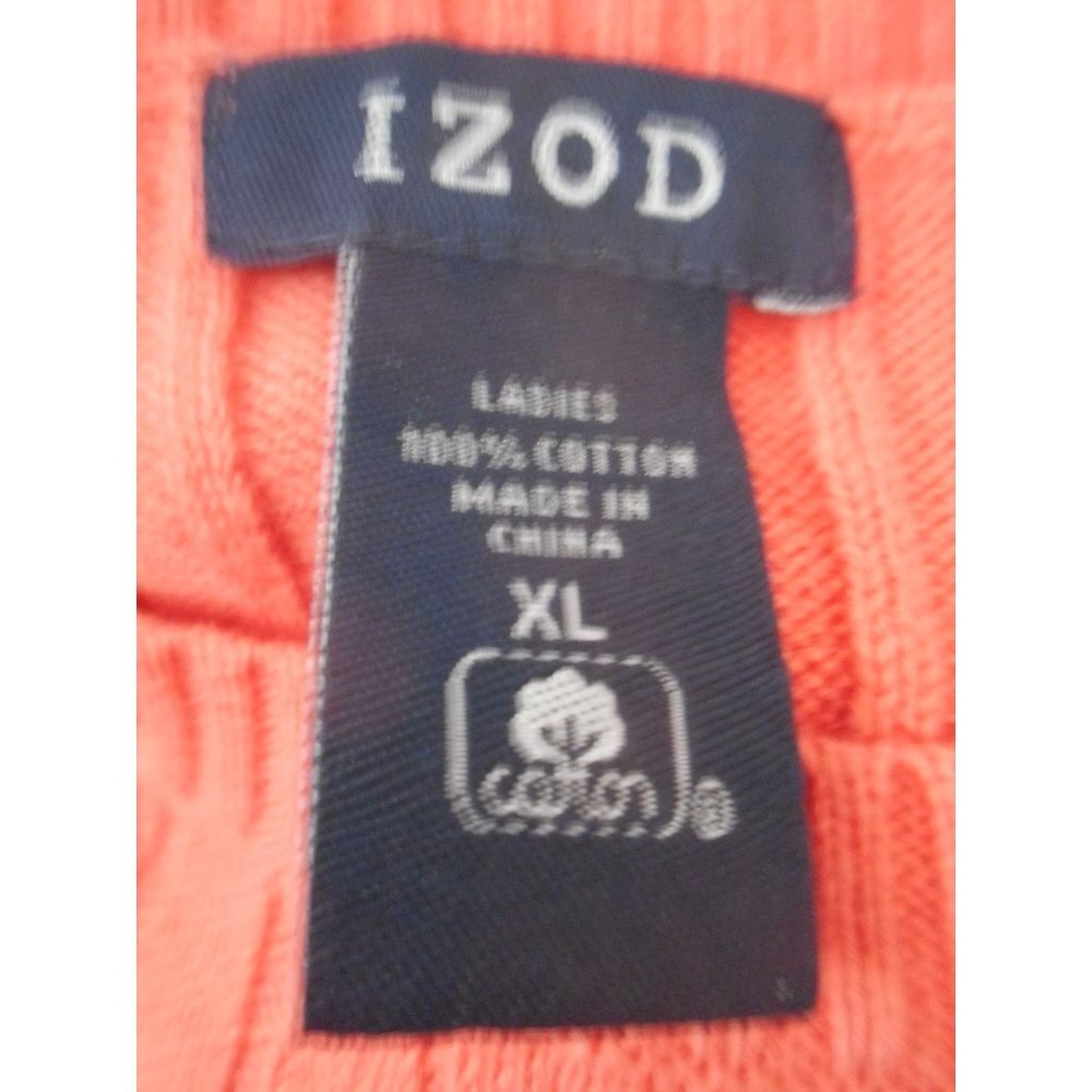 Izod Coral v-neck Sweater 100% cotton Size XL cable knit light medium weight - Picture 4 of 4